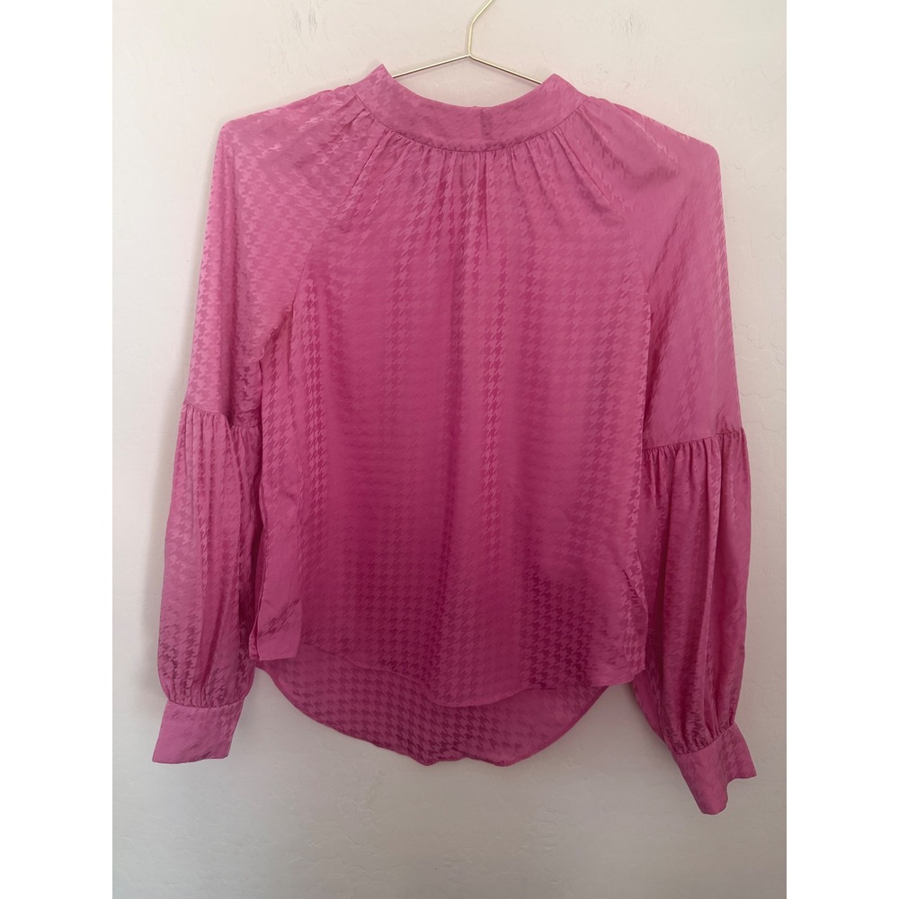 Veronica Beard Pink 100% Silk Houndstooth Jacquard Puff Sleeve Blouse Size 6